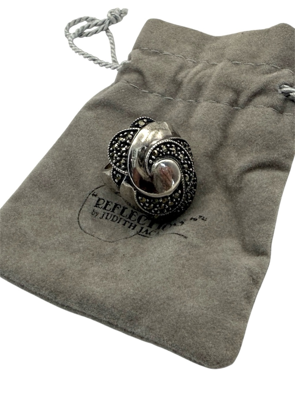 Vintage Judith Jack Sterling Silver Marcasite Swirl Flower Ring Size 7